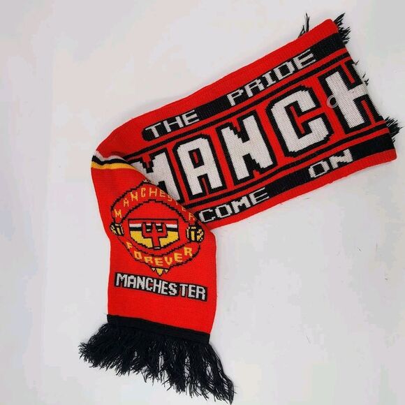 Manchester United Red Pride Of Europe Forever England Soccer Football Scarf - Picture 3 of 7